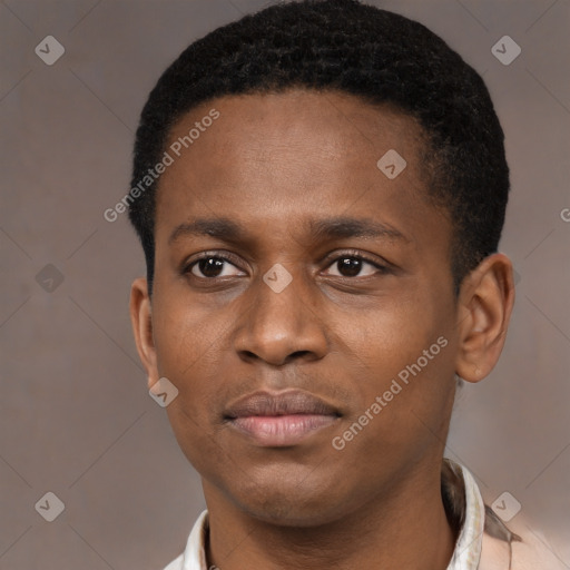 Neutral black young-adult male with short  brown hair and brown eyes