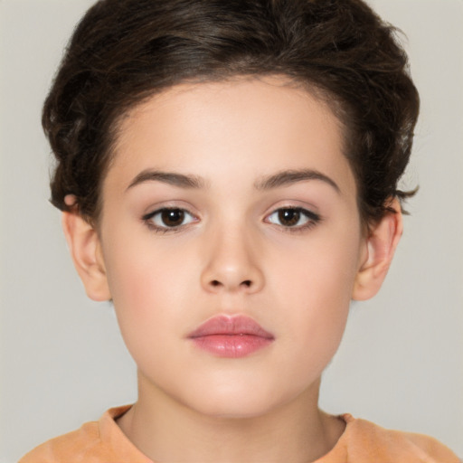 Neutral white young-adult female with short  brown hair and brown eyes