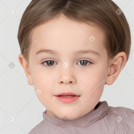 Neutral white child female with short  brown hair and brown eyes