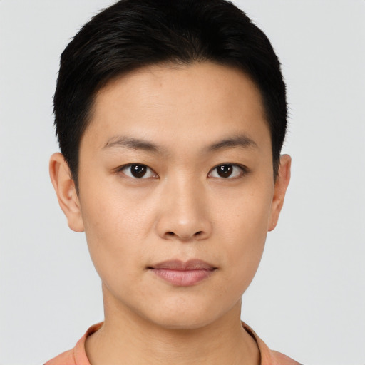 Neutral asian young-adult male with short  black hair and brown eyes