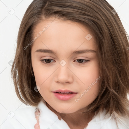 Neutral white child female with medium  brown hair and brown eyes