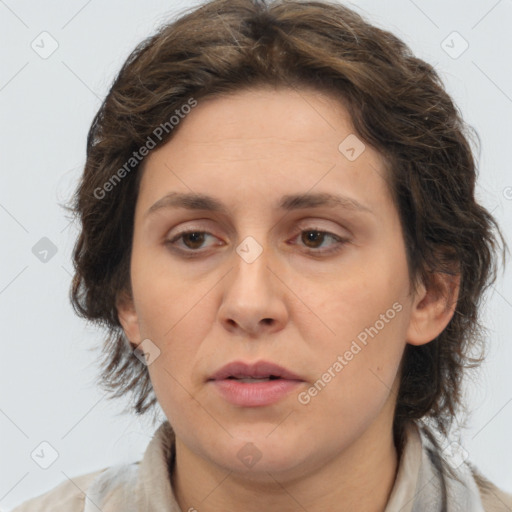 Neutral white adult female with medium  brown hair and brown eyes