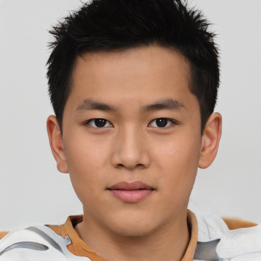 Neutral asian child male with short  brown hair and brown eyes