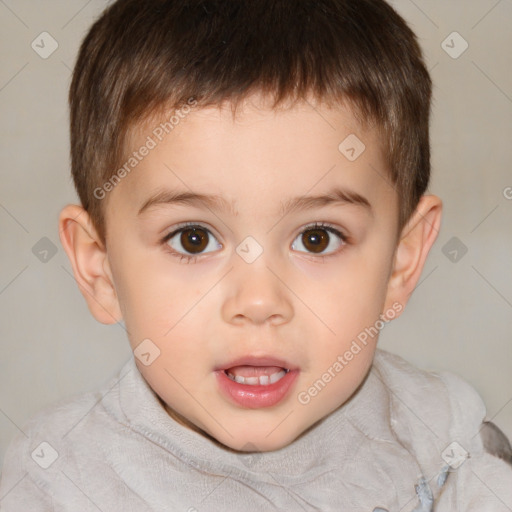 Joyful white child male with short  brown hair and brown eyes