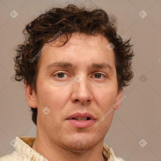 Neutral white adult male with short  brown hair and brown eyes