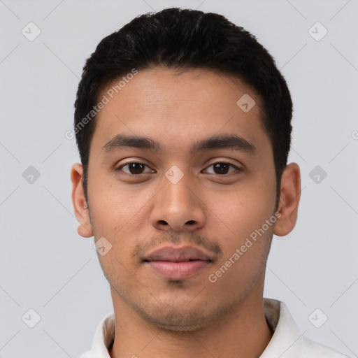 Neutral asian young-adult male with short  black hair and brown eyes