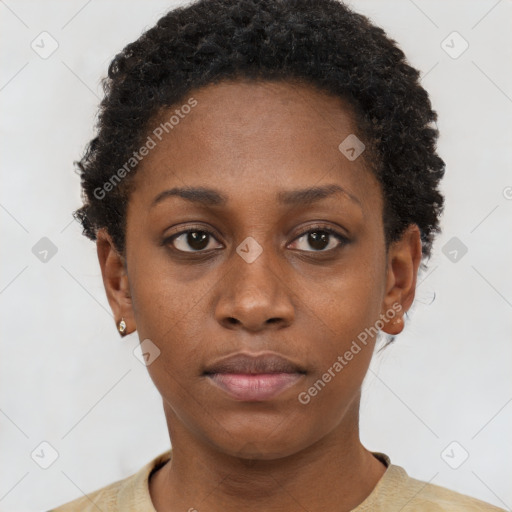 Neutral black young-adult female with short  brown hair and brown eyes