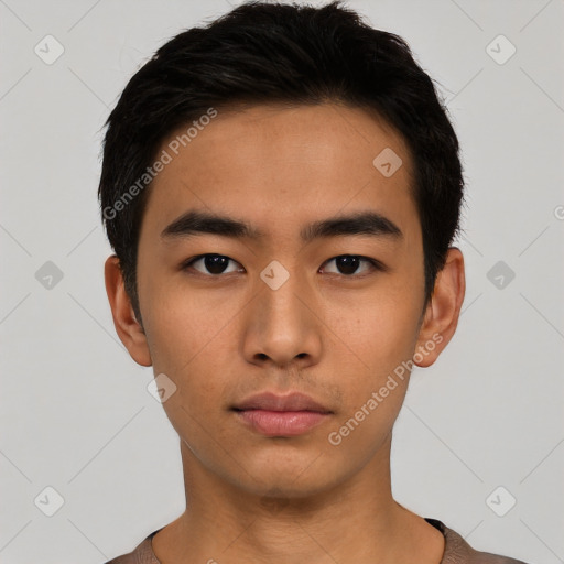 Neutral asian young-adult male with short  black hair and brown eyes