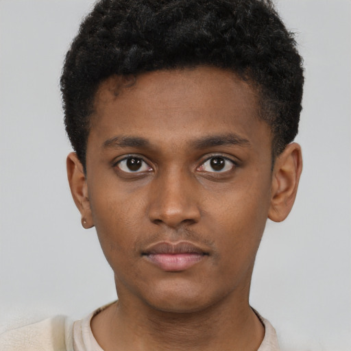 Neutral black young-adult male with short  brown hair and brown eyes