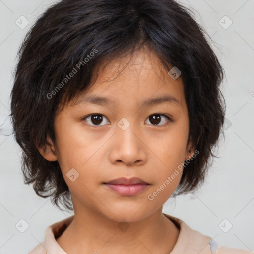 Neutral asian young-adult female with medium  brown hair and brown eyes