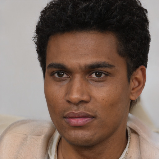 Neutral black young-adult male with short  brown hair and brown eyes