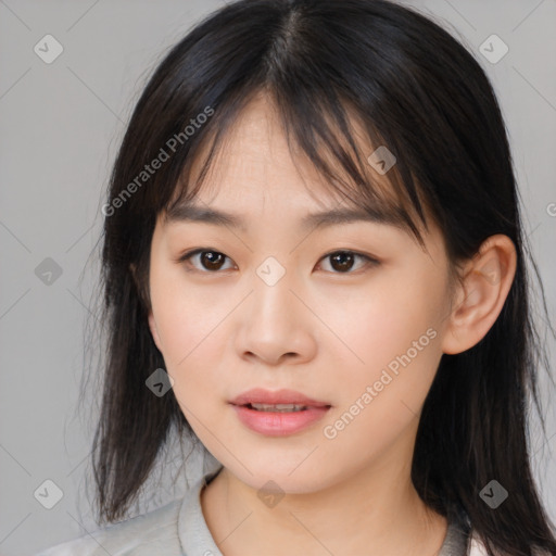 Neutral asian young-adult female with medium  brown hair and brown eyes