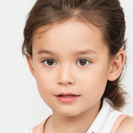 Neutral white child female with medium  brown hair and brown eyes