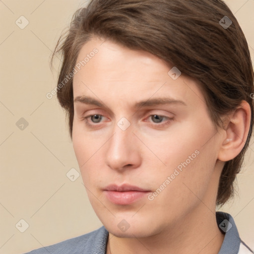 Neutral white young-adult male with medium  brown hair and brown eyes