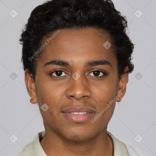 Neutral black young-adult male with short  brown hair and brown eyes