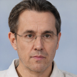 Neutral white adult male with short  brown hair and brown eyes