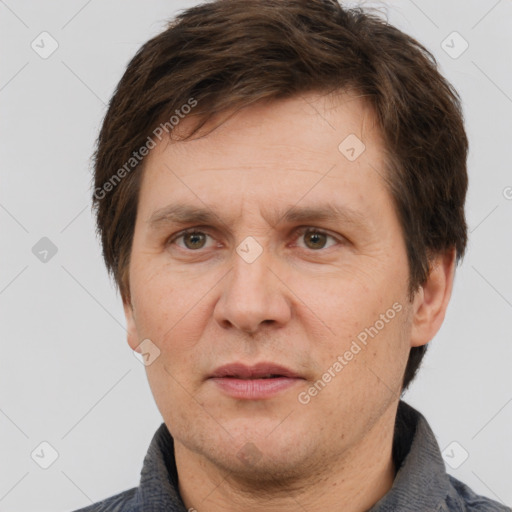 Neutral white adult male with short  brown hair and brown eyes