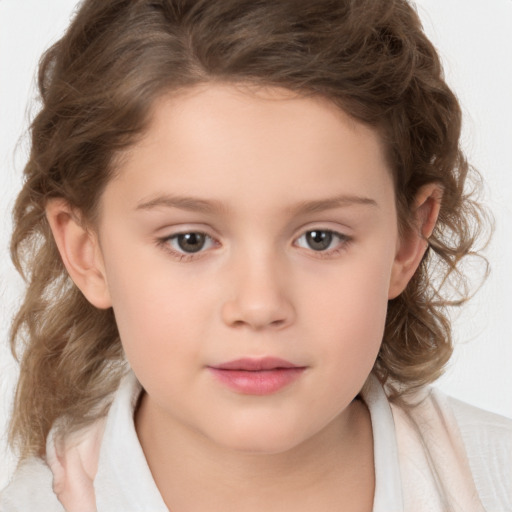 Neutral white child female with medium  brown hair and brown eyes