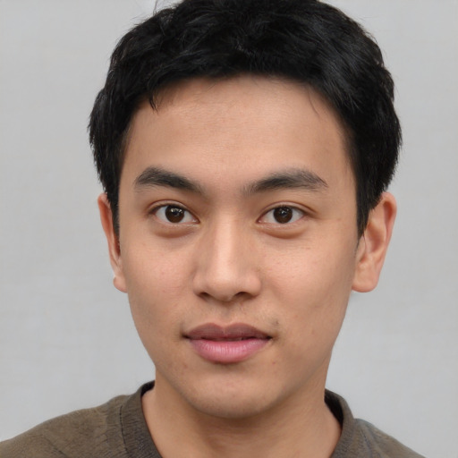 Neutral asian young-adult male with short  black hair and brown eyes