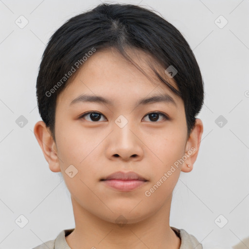 Neutral asian young-adult male with short  brown hair and brown eyes