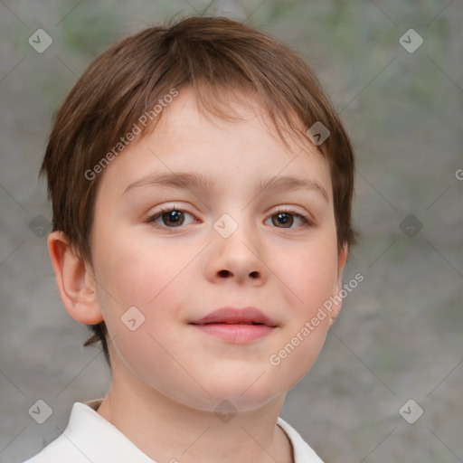 Neutral white child female with short  brown hair and brown eyes