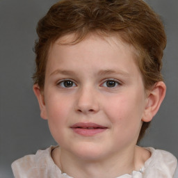 Joyful white child female with short  brown hair and brown eyes