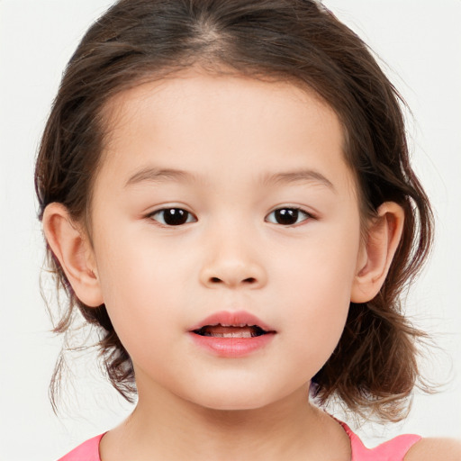 Neutral white child female with medium  brown hair and brown eyes