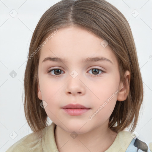 Neutral white child female with medium  brown hair and brown eyes