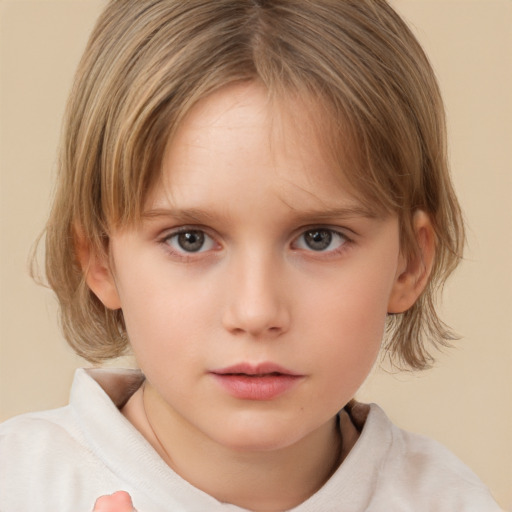 Neutral white child female with medium  brown hair and brown eyes