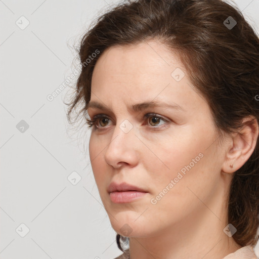 Neutral white adult female with medium  brown hair and brown eyes