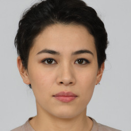 Neutral asian young-adult female with short  black hair and brown eyes