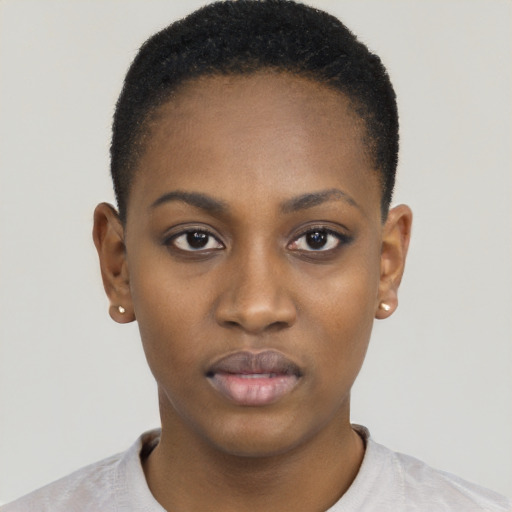 Neutral black young-adult female with short  brown hair and brown eyes