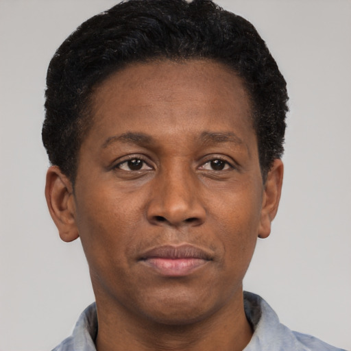 Neutral latino adult male with short  brown hair and brown eyes