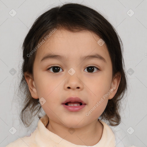 Neutral white child female with medium  brown hair and brown eyes