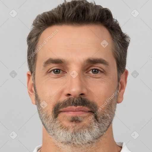 Neutral white adult male with short  brown hair and brown eyes