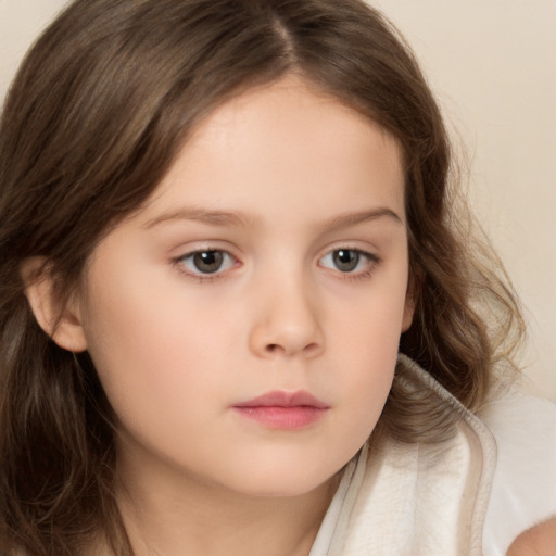 Neutral white child female with long  brown hair and brown eyes