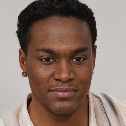Neutral black young-adult male with short  brown hair and brown eyes