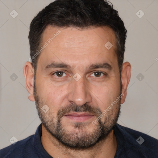 Neutral white adult male with short  brown hair and brown eyes