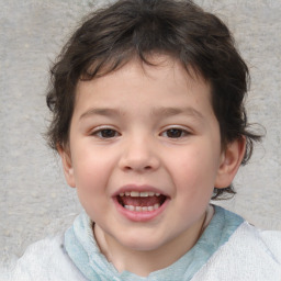 Joyful white child female with short  brown hair and brown eyes