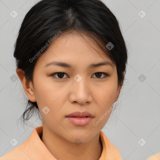 Neutral asian young-adult female with medium  brown hair and brown eyes
