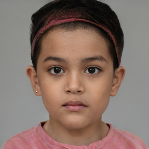 Neutral latino child female with short  brown hair and brown eyes