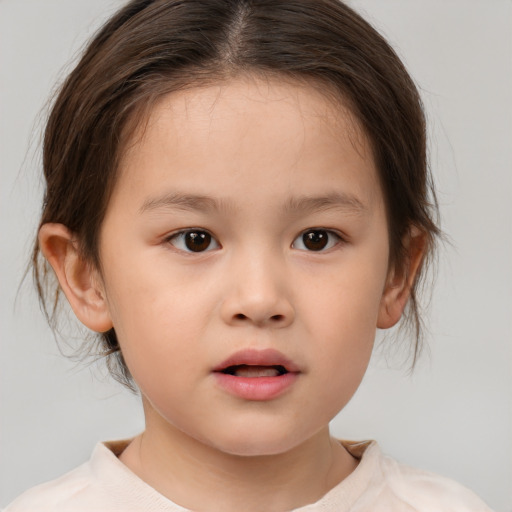 Neutral white child female with medium  brown hair and brown eyes