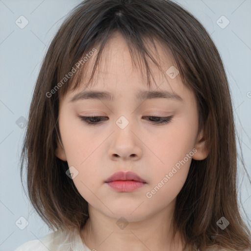 Neutral white child female with medium  brown hair and brown eyes