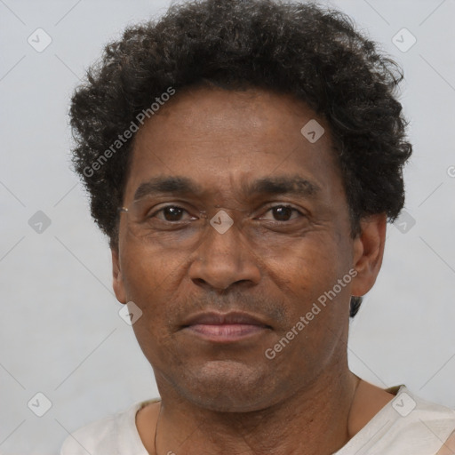 Neutral black adult male with short  brown hair and brown eyes