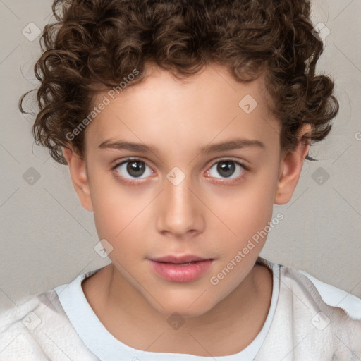 Neutral white child female with short  brown hair and brown eyes