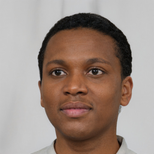 Neutral black young-adult female with short  black hair and brown eyes