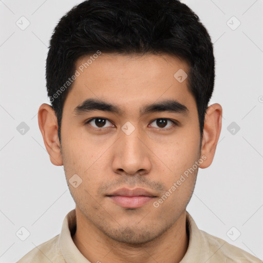 Neutral asian young-adult male with short  black hair and brown eyes