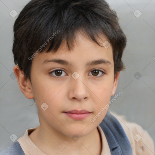 Neutral white child female with short  brown hair and brown eyes