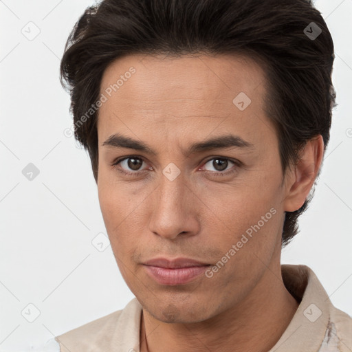 Neutral white adult male with short  brown hair and brown eyes