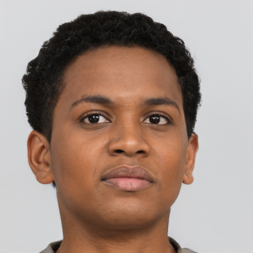 Neutral black young-adult male with short  brown hair and brown eyes